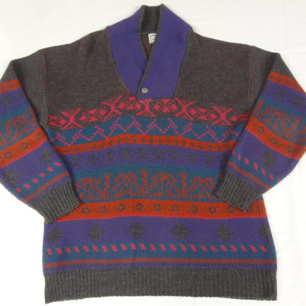 VINTAGE GEM PULLOVER SWEATSHIRT GRAY BLUE RED LARGE SHIRT J821